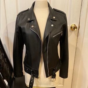 Black Leather Jacket embroidered skull